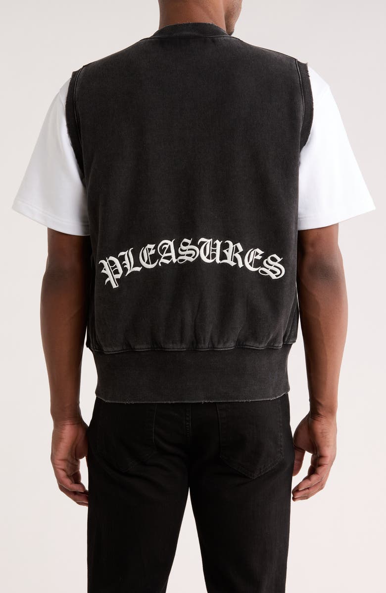 PLEASURES Embroidered Logo Denim Vest, Alternate, color, Faded Black