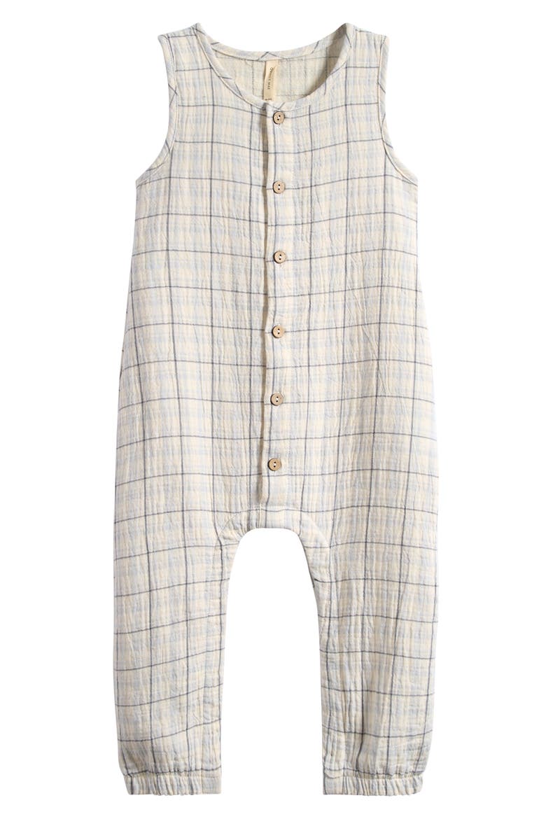 Plaid Cotton Romper, Main, color, BLUE