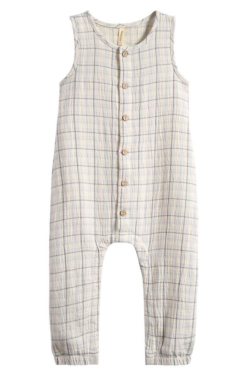 QUINCY MAE Plaid Cotton Romper, Main, color, Blue