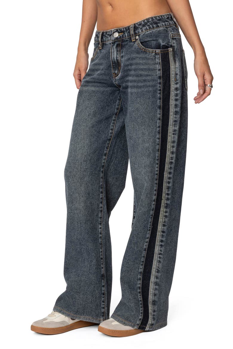 Contrast Panel Low Rise Wide Leg Jeans, Alternate, color, DARK-BLUE