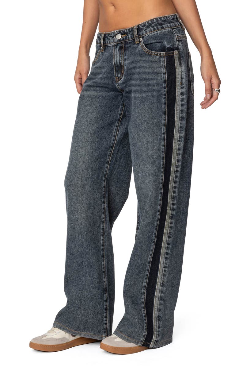 EDIKTED Contrast Panel Low Rise Wide Leg Jeans, Alternate, color, Dark-Blue