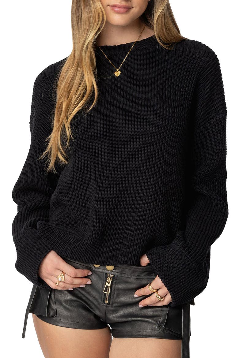 Marleen Oversize Crewneck Cotton Sweater, Main, color, BLACK