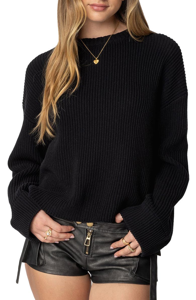 EDIKTED Marleen Oversize Crewneck Cotton Sweater, Main, color, Black