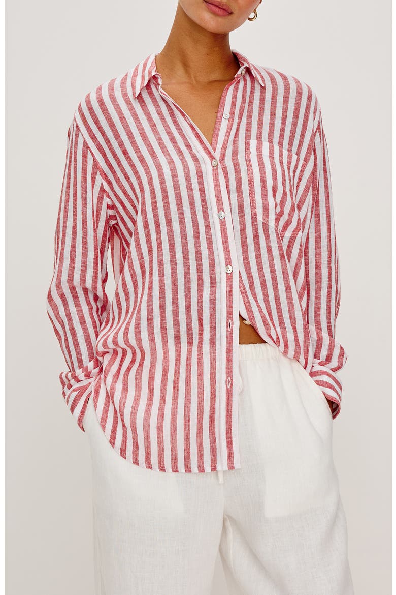 x Giadzy Giada Stripe Linen Blend Button-Up Shirt, Alternate, color, RAVELLO STRIPE