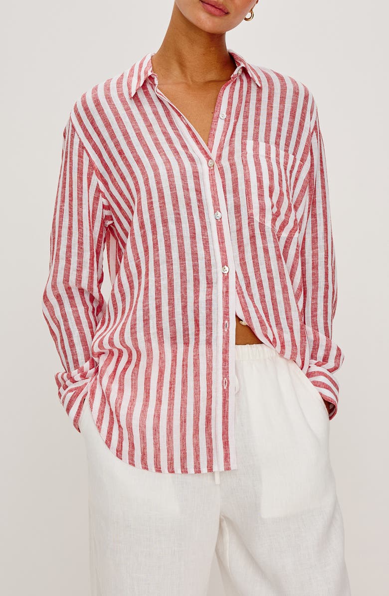 Rails Giada Stripe Linen Blend Button-Up Shirt, Alternate, color, Ravello Stripe