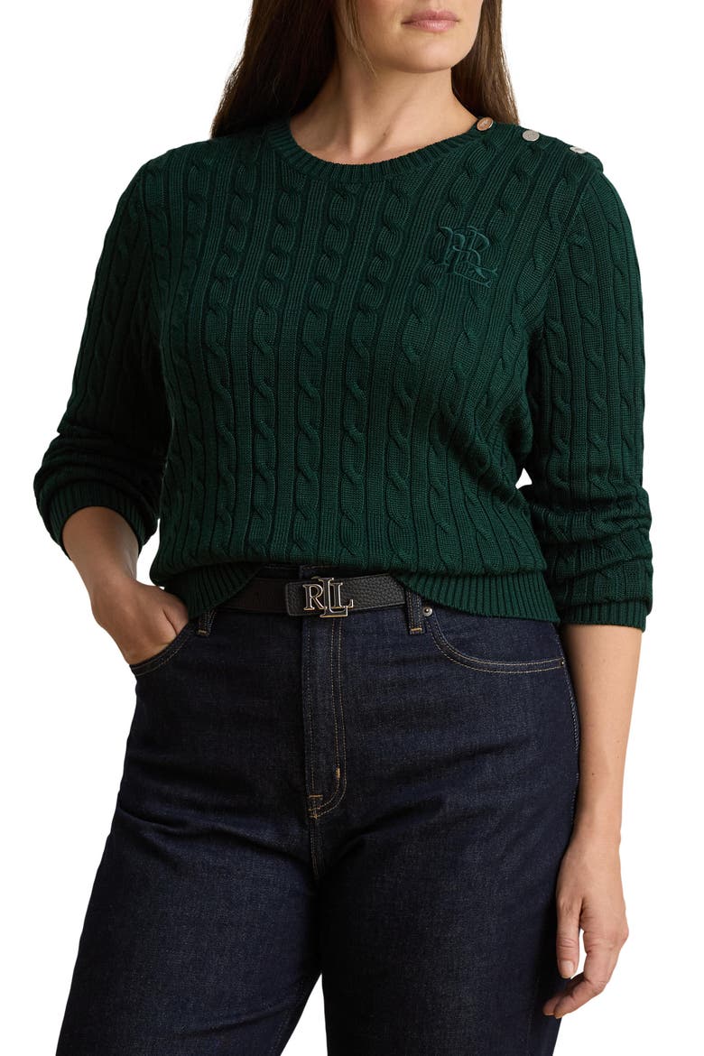 Button Trim Cable Knit Sweater, Alternate, color, GREEN