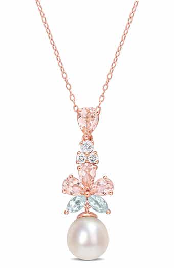 DELMAR Rose Gold Plated Sterling Silver 9.5-10mm Freshwater Cultured Pearl Pendant Necklace