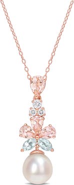 DELMAR Rose Gold Plated Sterling Silver 9.5-10mm Freshwater Cultured Pearl Pendant Necklace