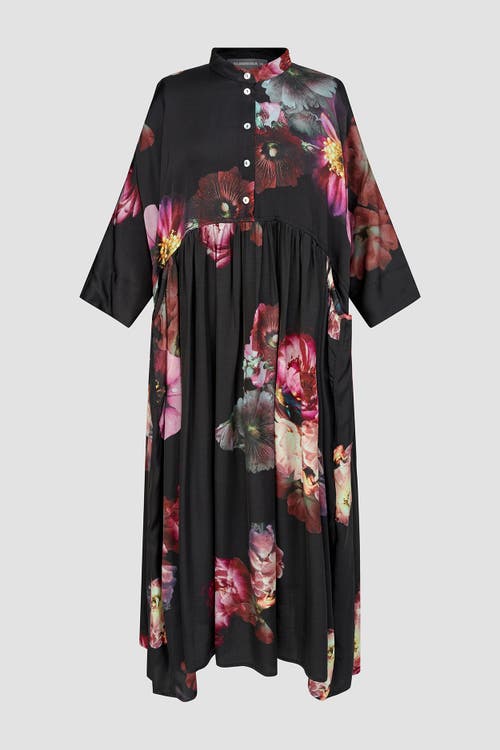 Alembika Dark Bloom Floral Oversized Satin Maxi In Black