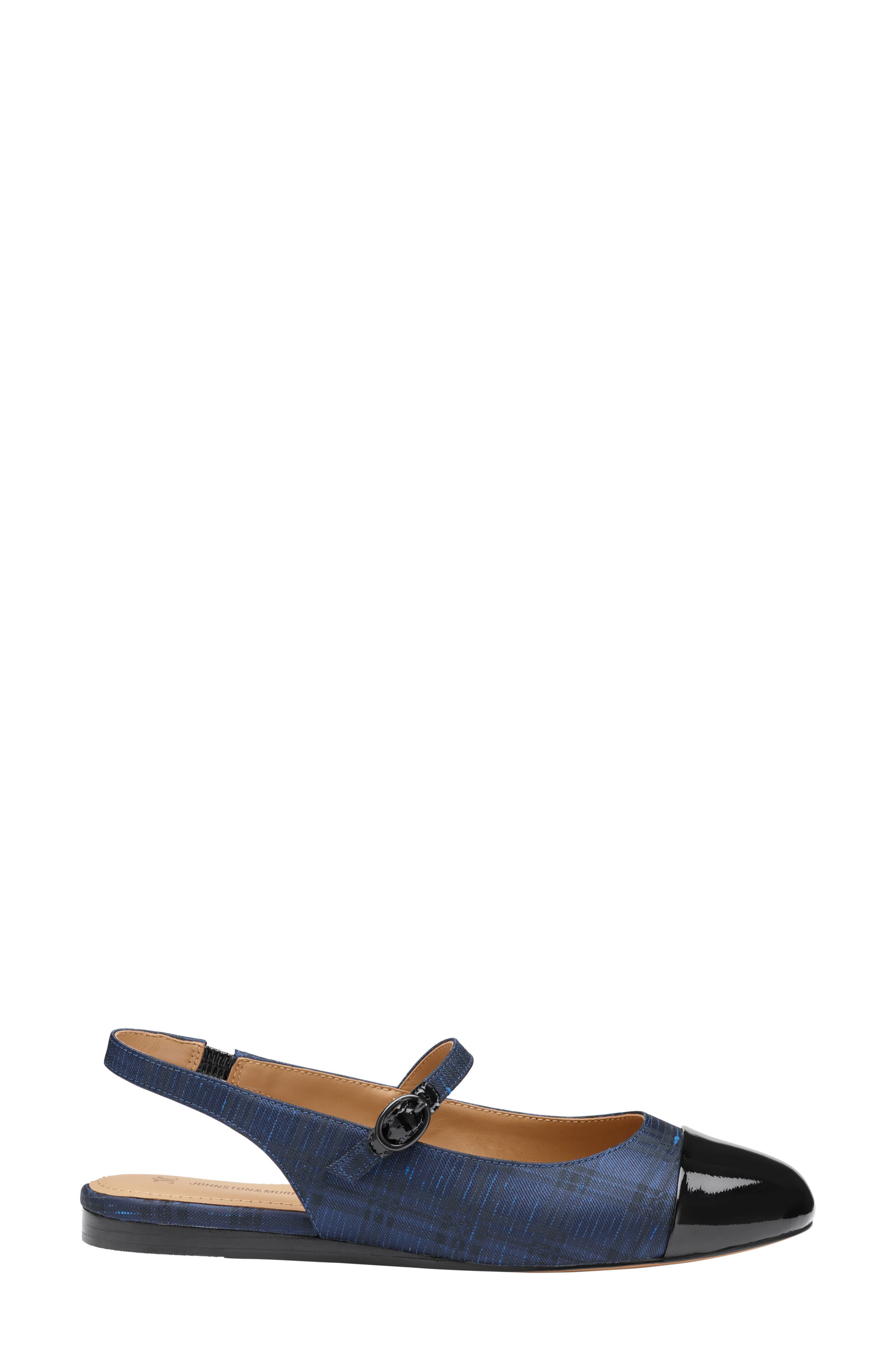 Johnston & Murphy Claire Mary Jane Slingback Flat, Alternate, color, Navy Plaid Black Leather