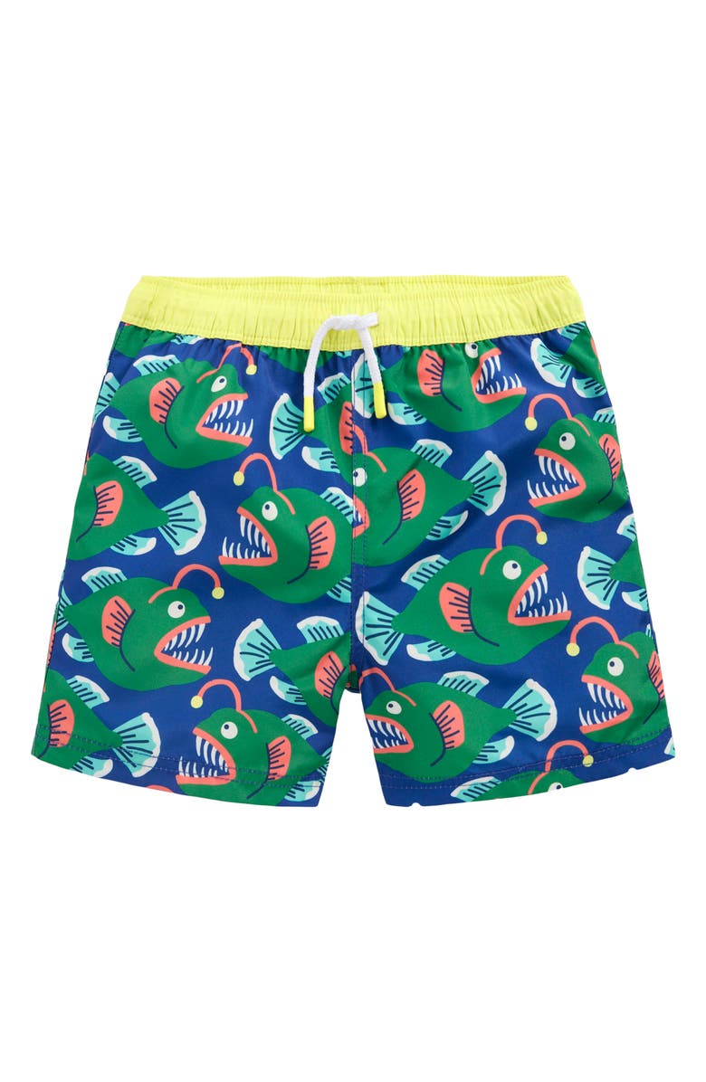 Mini Boden Kids' Print Swim Trunks, Main, color, Anglerfish Print