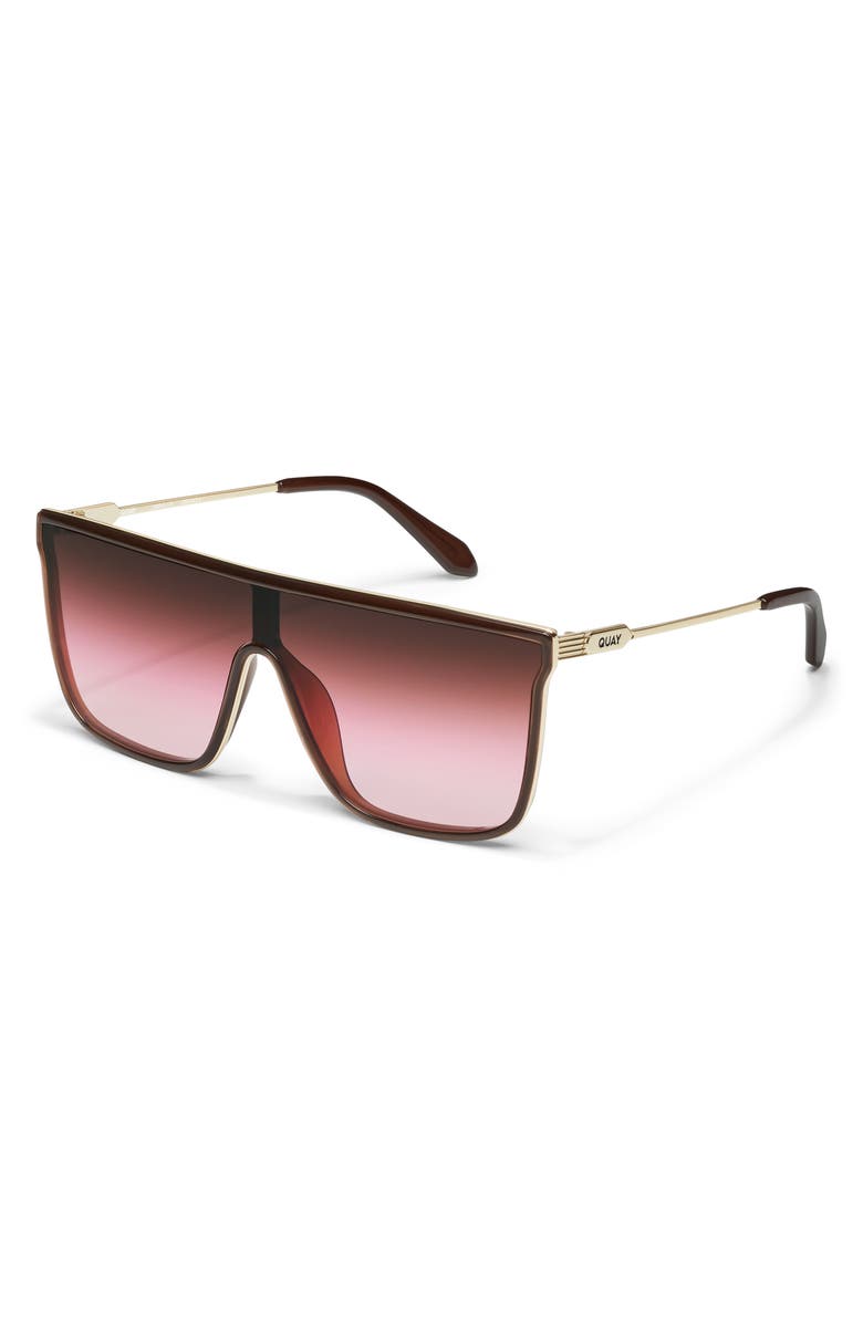 QUAY Nightfall Remixed 138mm Shield Sunglasses, Alternate, color, Dark Brown/ Rouge Glow