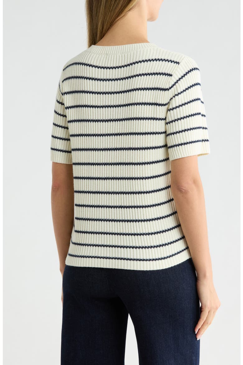 Devon Short Sleeve Cotton Cardigan, Alternate, color, SHELL IVORY/ MOOD INDIGO BLUE