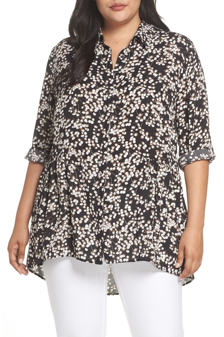 High/Low Tunic, Main, color, BLACK-BROWN BRANCHES PRINT