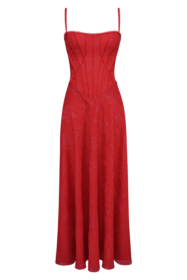 Esme Fil Coupé Gown, Alternate, color, TOMATO