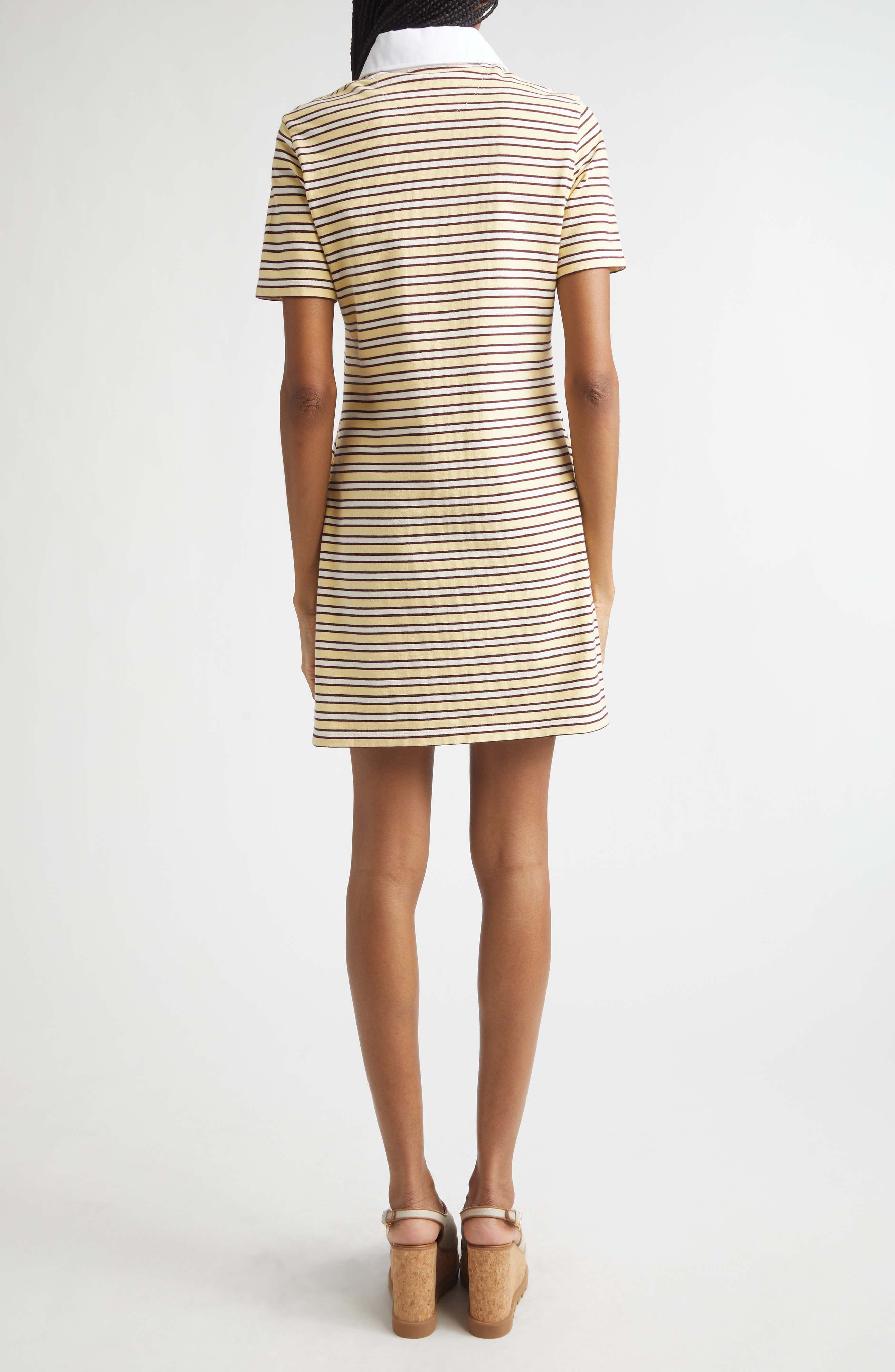 Embroidered Crest Fancy Stripe Polo Dress - image 2