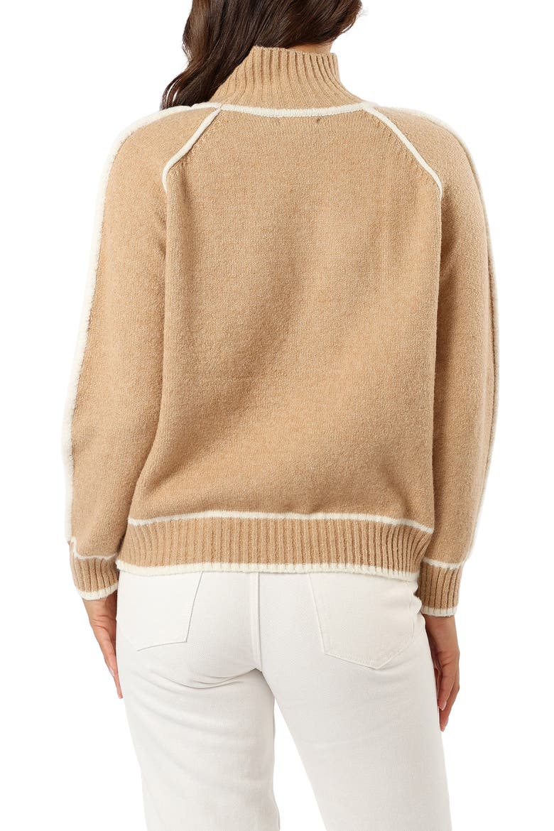 Rylee Contrast Trim Mock Neck Sweater, Alternate, color, CAMEL