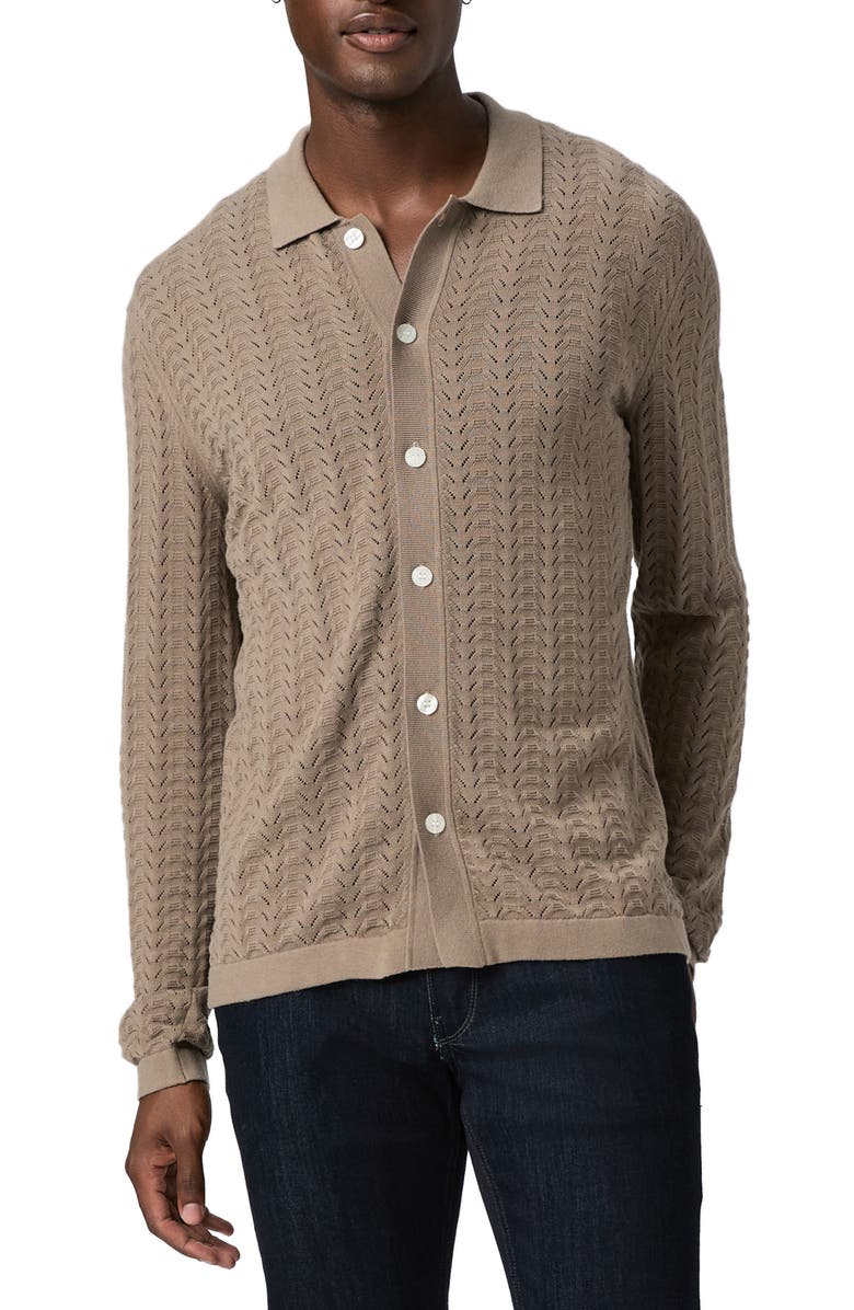 PAIGE Larimer Open Knit Button-Up Shirt, Main, color, Mojave Sand