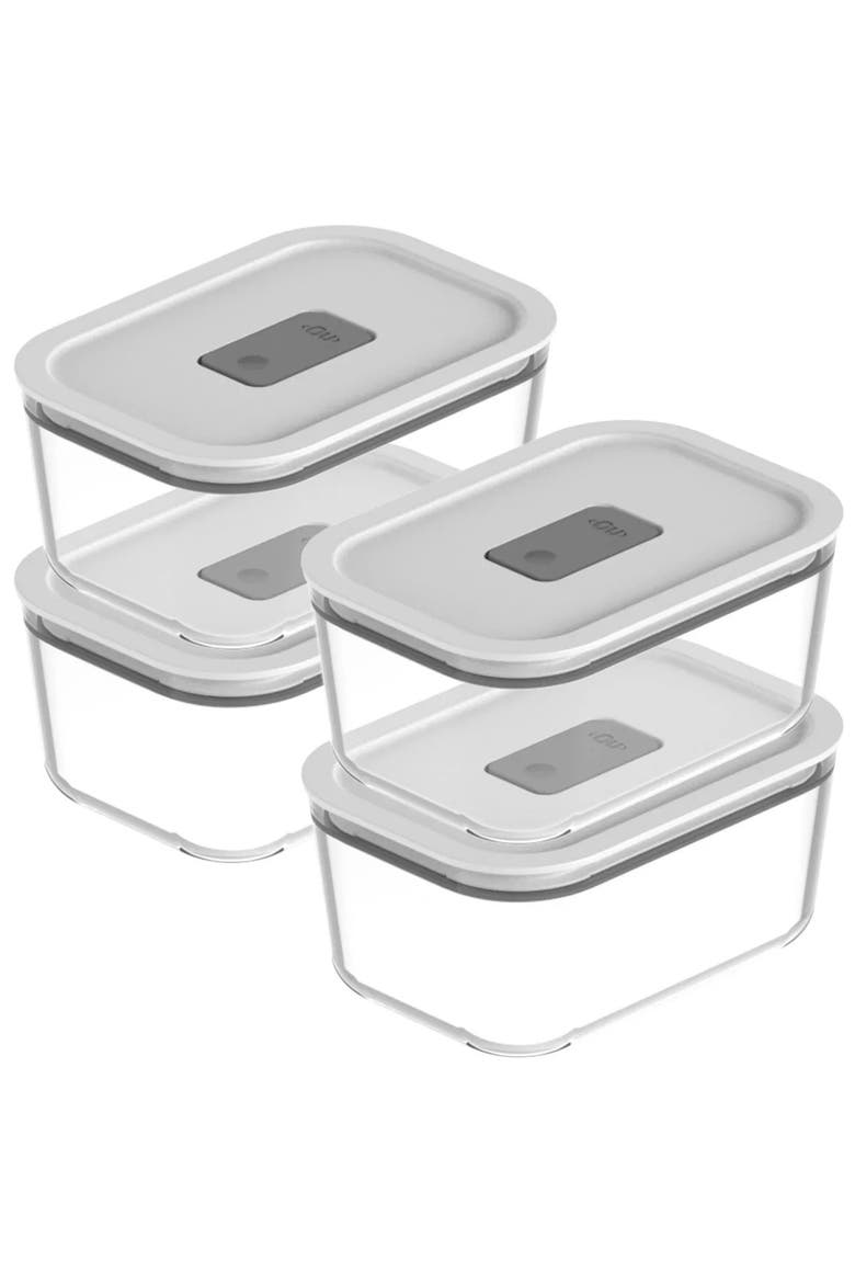 Stackable Airtight Glass Food Storage Container Set with Microwave Valve and Leak Proof Lid, 8 Piece, Main, color, Clear with White Lid