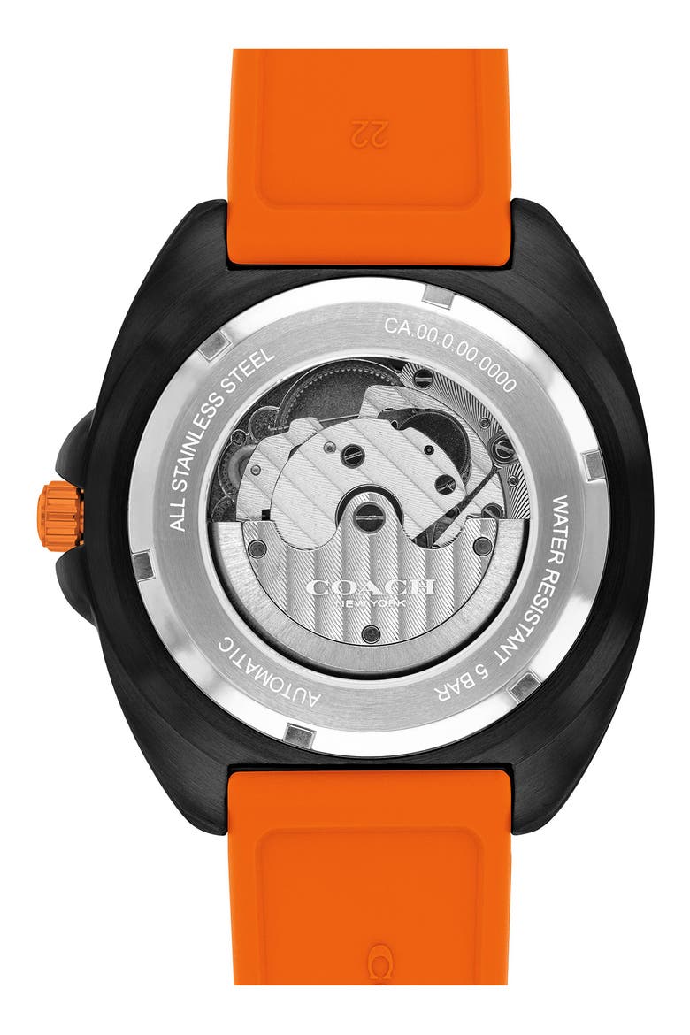 Charter Silicone Strap Watch, 44.5mm, Alternate, color, BLACK/ORANGE