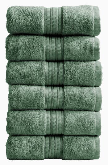 Woven & Weft Set Of 6 Cotton Hand Towels In Eucalyptus