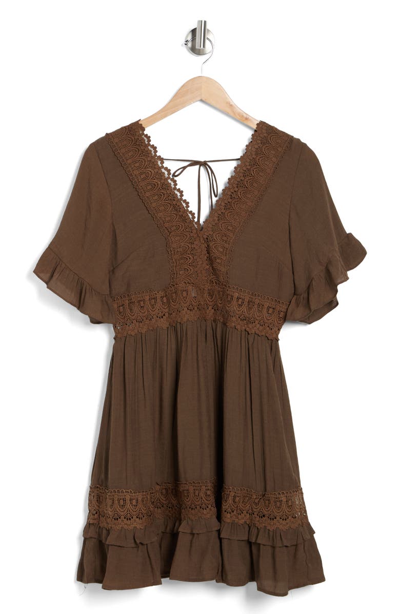 WISHLIST Lace Insert Tie Back Dress, Alternate, color, Chocolate