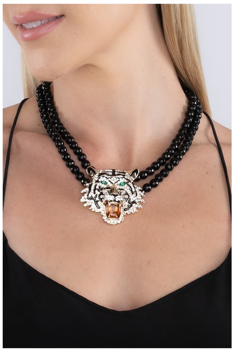 Tiger's Head Statement Necklace, Alternate, color, BLACK