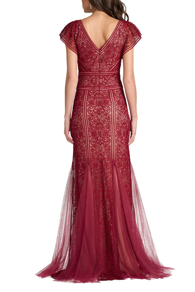 Lace V-Neck Gown, Alternate, color, MIDNIGHT MERLOT