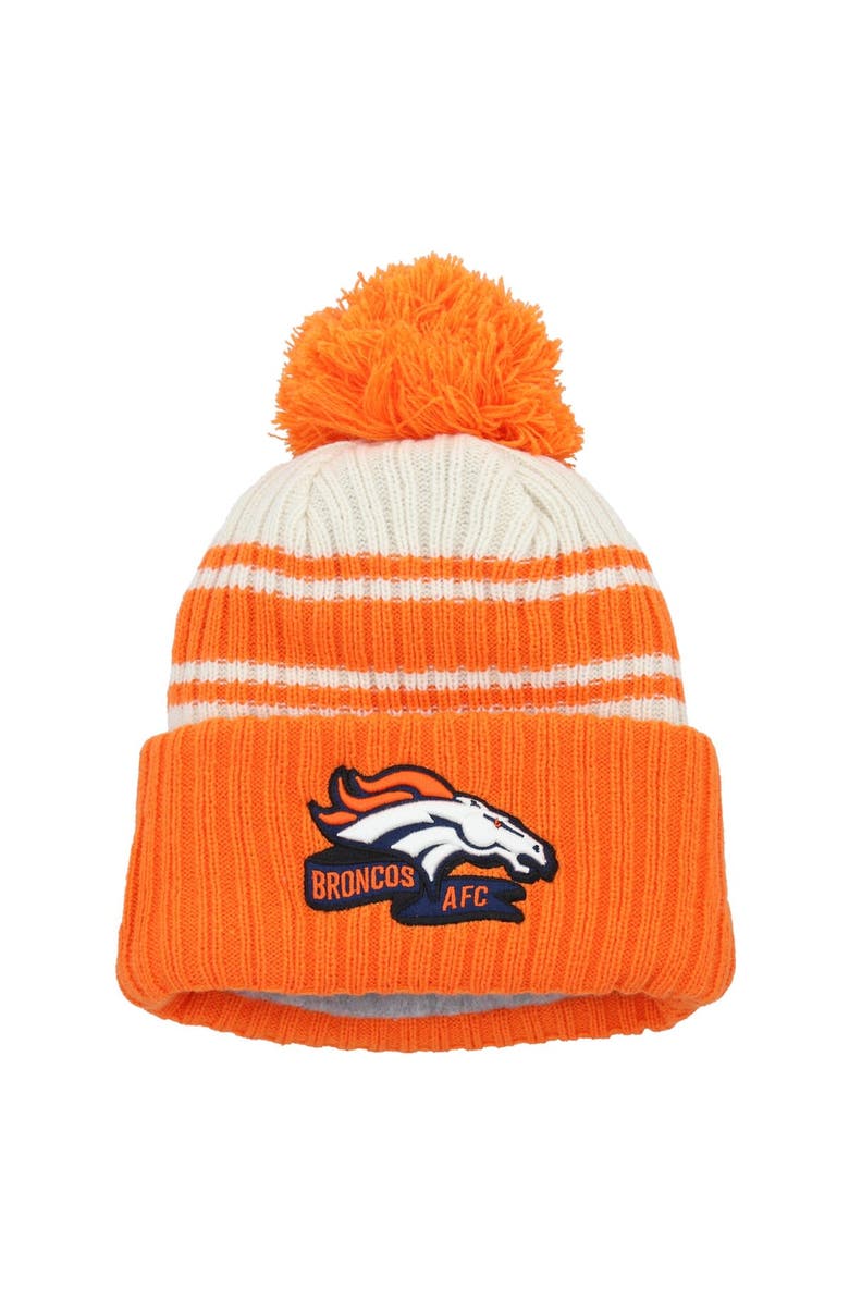 New Era Youth New Era Cream/Orange Denver Broncos 2022 Sideline Sport Cuffed Pom Knit Hat, Main, color,