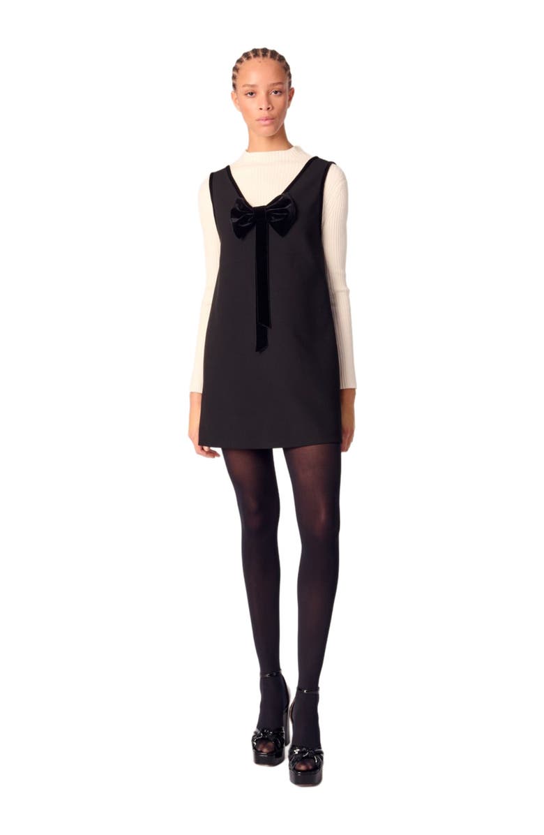 maje Pinafore mini dress with velvet collar, Main, color, 