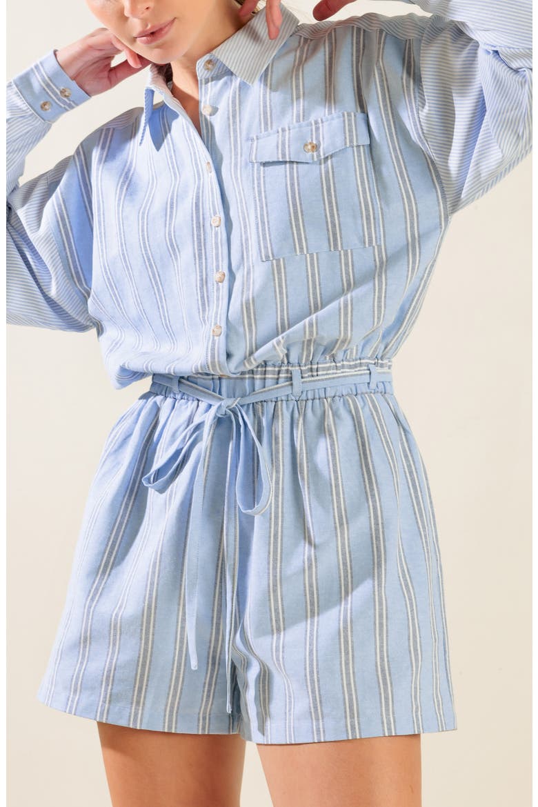 Stripe Long Sleeve Romper, Alternate, color, BLUE MULTI