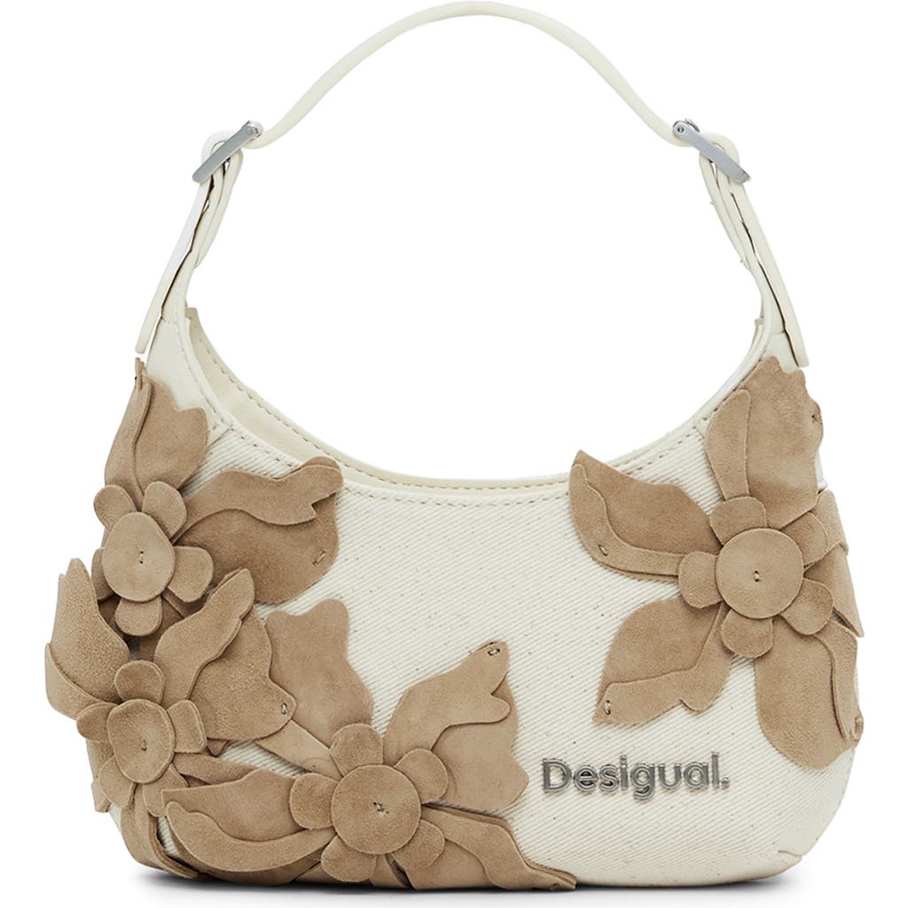 Desigual Medium Flower Appliqué Shoulder Bag In Sand