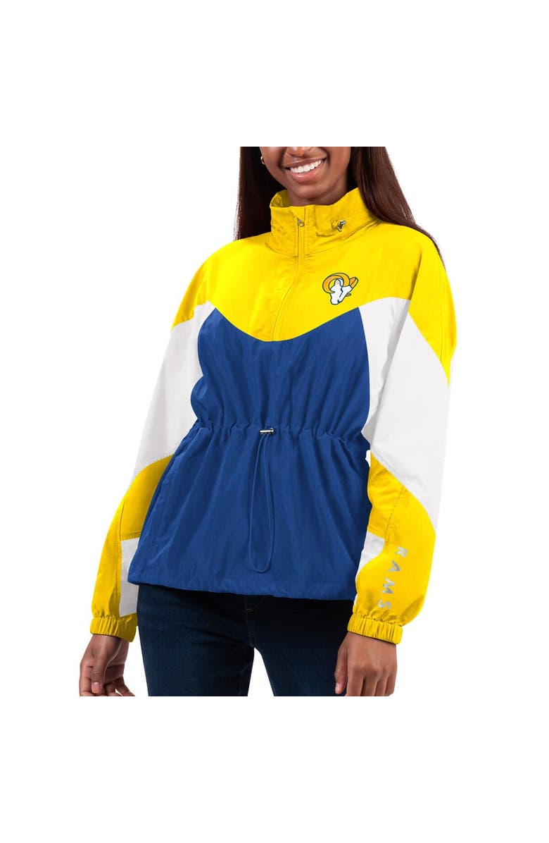 G-III 4HER BY CARL BANKS Women's G-III 4Her by Carl Banks Royal/Gold Los Angeles Rams Tie Breaker Lightweight Quarter-Zip Jacket, Main, color, Royal