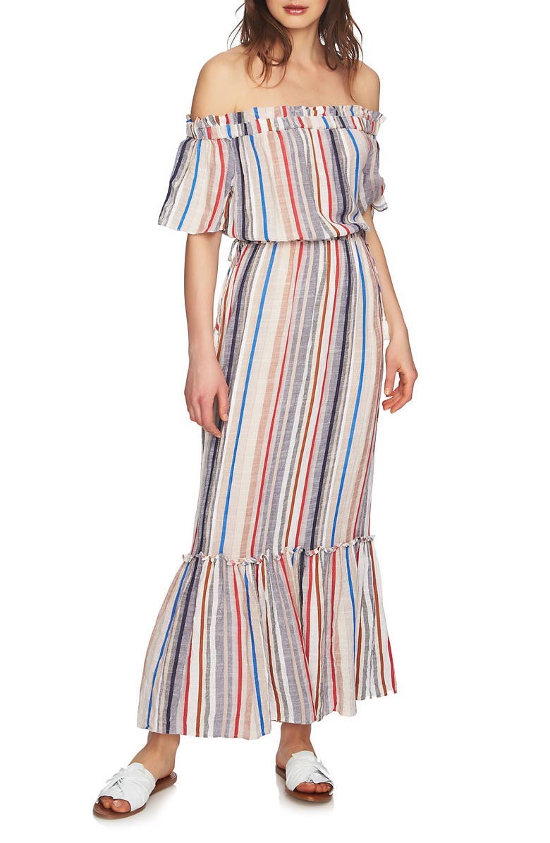 1.STATE Cinched Waist Off the Shoulder Maxi Dress, Main, color, 