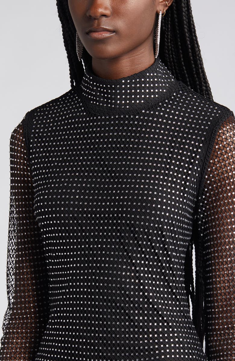 bebe Sparkle Mesh Long Sleeve Dress, Alternate, color, 
