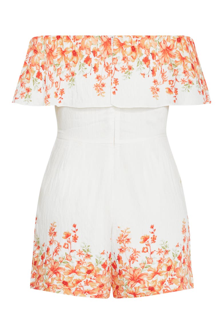 Poppy Print Off the Shoulder Playsuit, Alternate, color, PEACH POP BORDER