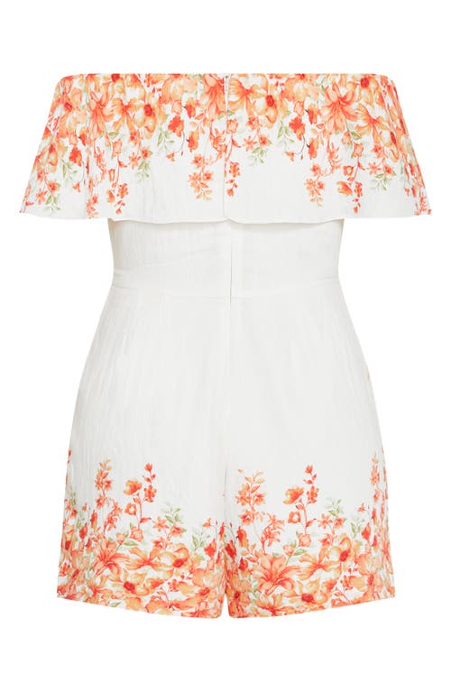 City Chic Poppy Print Off The Shoulder Jumpsuit In Peach Pop Border