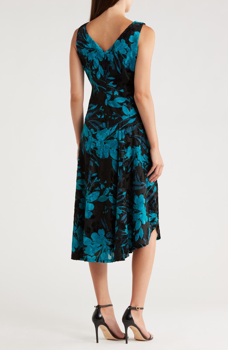 Connected Apparel Velvet Burnout Midi Dress, Alternate, color, Teal