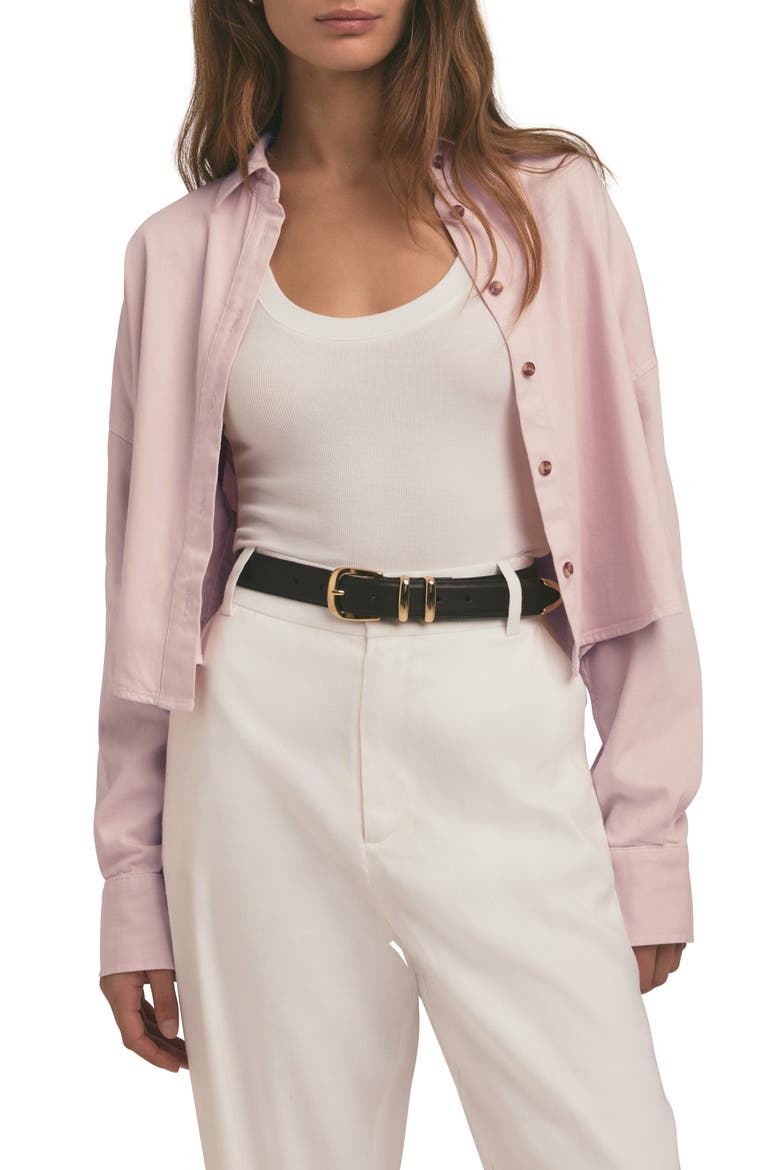 The Crop Cotton Blend Button-Up Shirt, Main, color, PALE PINK