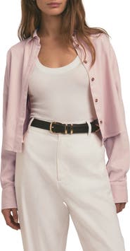 Favorite Daughter The Crop Cotton Blend Button-Up Shirt