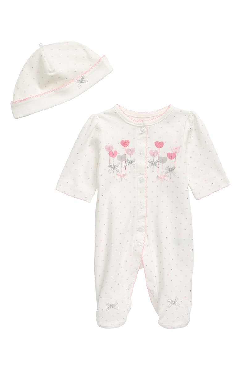 Little Me Sweetheart Footie & Cap Set, Main, color, 