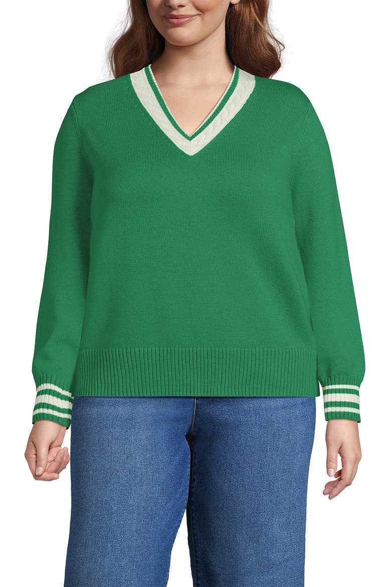 Drifter Set in Sleeve Vneck Sweater, Main, color, Vibrant Clover/Ivory Tipping