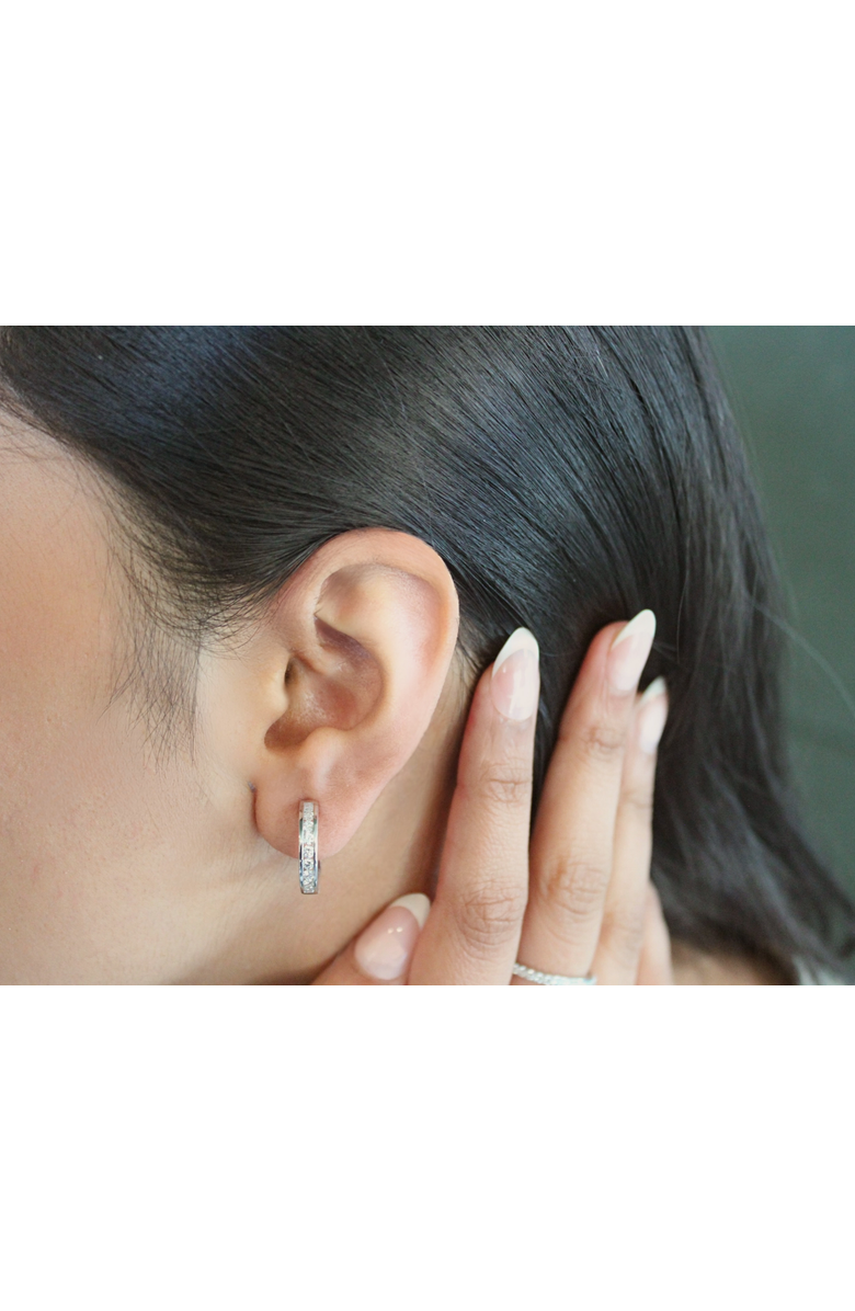 LuvMyJewelry Lunaflora Channel-Set Diamond Huggie Hoop Earrings in 14K Gold, Alternate, color, 14K White Gold