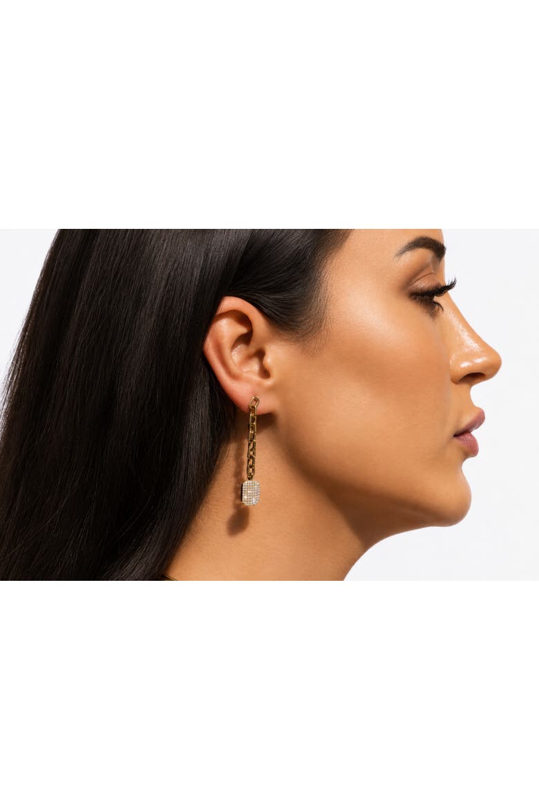 14k Link Drop with Pave Sheild Earrings, Alternate, color, Yellow Gold