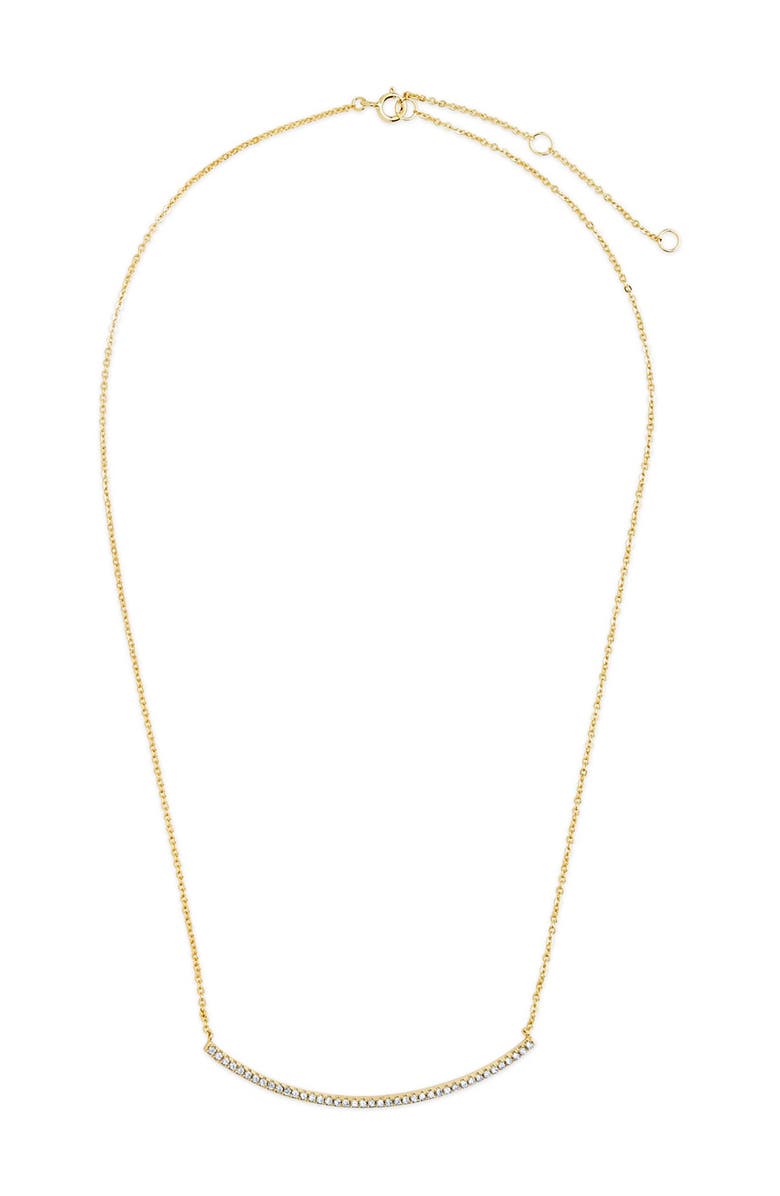 Sterling Forever 14K Gold Plated Brass CZ Curved Bar Necklace, Alternate, color, Gold