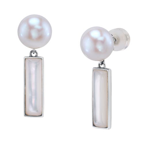 The Pearl Source White Freshwater Mother Of Pearl Kennedy Earrings In Sterling Silver