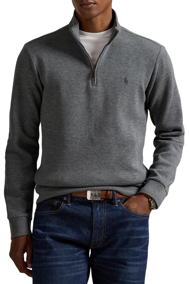Double-Knit Cotton Piqué Quarter Zip Pullover, Main, color, FORTRESS GREY HEATHER