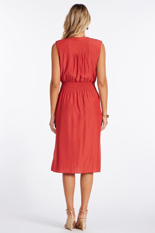 Bishop + Young Satin Belted Dress In Hibiscus In Red