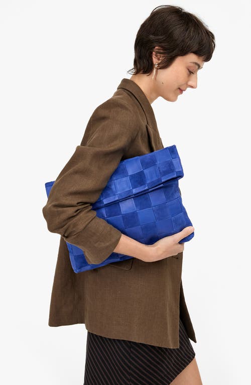 Clare V . Carryall Checkered Leather Clutch In Blue