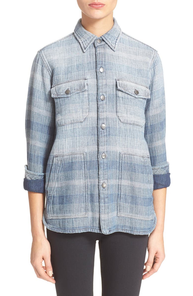 Current/Elliott 'The Patch Pocket' Ombré Stripe Denim Shirt, Main, color, 